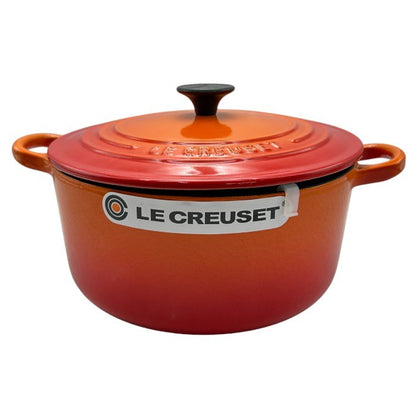 未使用品 LE CREUSET ルクルーゼ ココット ロンド 22cm TRA COC RD 22 両手鍋 ボルカニック 調理器具 オレンジ キッチンツール 3.3L 中古 W４