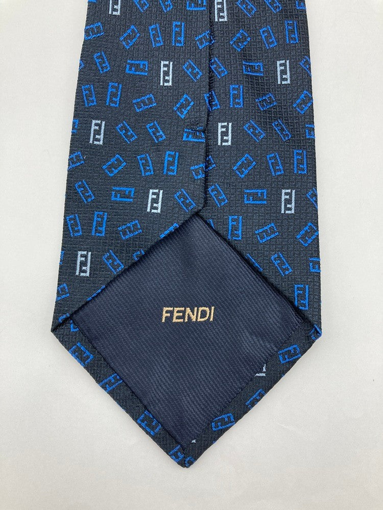 FENDI フェンディ ズッカ柄 ネクタイ シルク100％ ダークネイビー 中古 D4