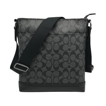 COACH コーチ ショルダーバッグ レディース シグネチャー PVC レザー サコッシュ 斜め掛け チャコール/ブラック F79053 中古 T1