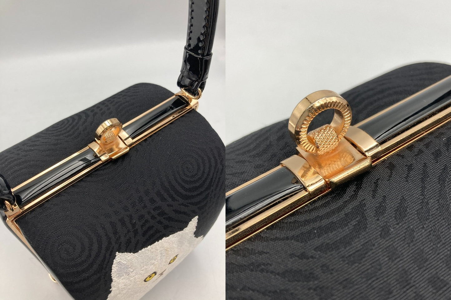 和装バッグ 着物バッグ エナメル 猫 中古 D4