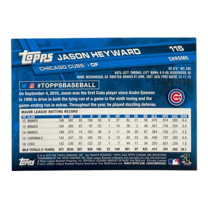 TOPPS MLBカード CHROME JASON HEYWARD CHICAGO CUBS /299 #115 中古 IT2