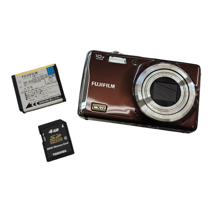 FUJIFILM フジフイルム FinePix ファインピックス デジタルカメラ ブラウン 光学10倍ズーム ブレ防止 フィルム F70 EXR 中古 T1