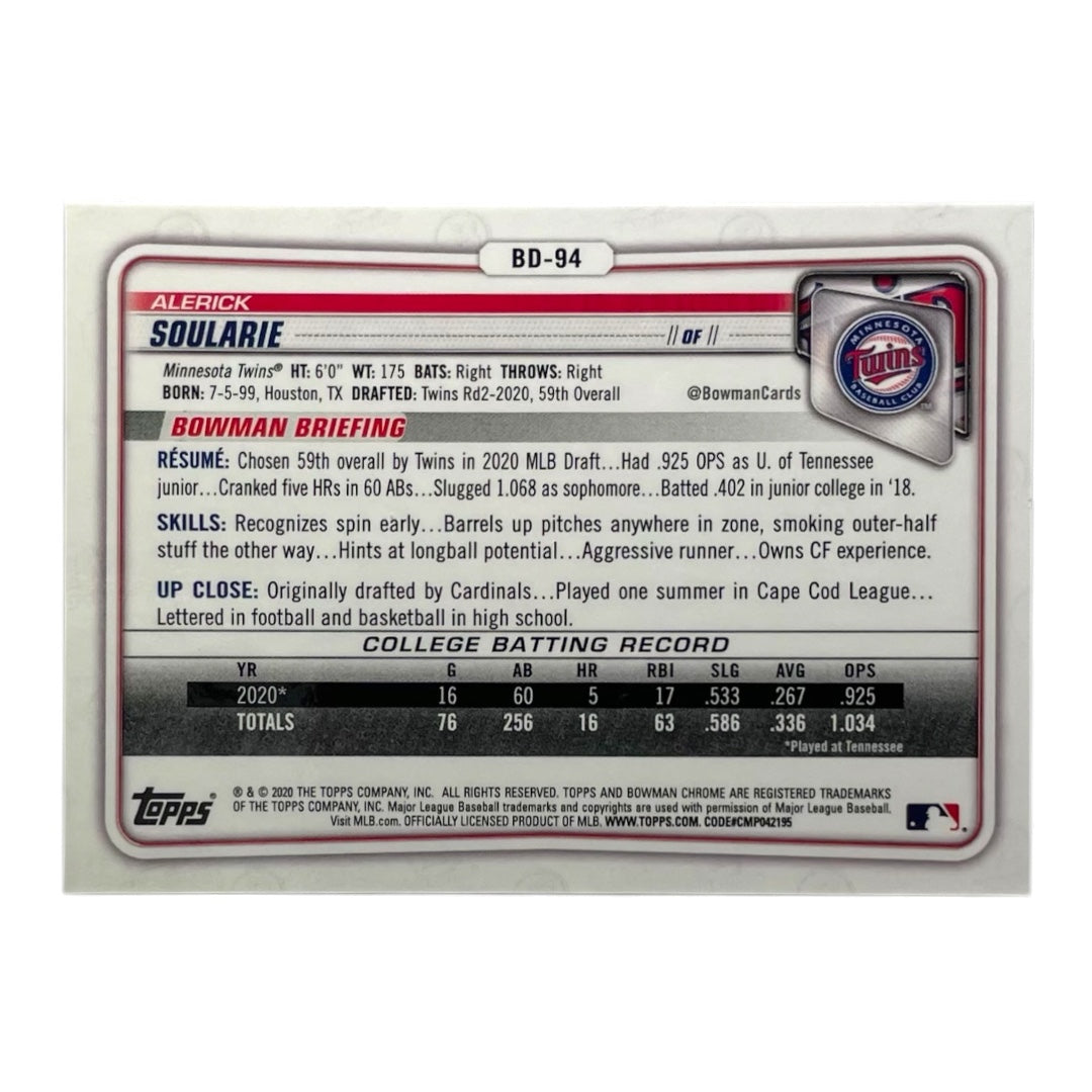 TOPPS MLBカード BOWMAN CHROME 1ST ALERICK SOULARIE MINNESOTA TWINS /250 #BD-94 中古 IT2
