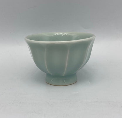 京焼 (宮永)理吉 青磁 影青鎬文 盃 酒杯 中古 D4