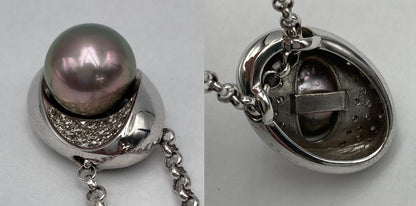 K18WG/Pt850 パール(南洋黒真珠)10mm ダイヤ0.23ct ネックレス 中古 D4