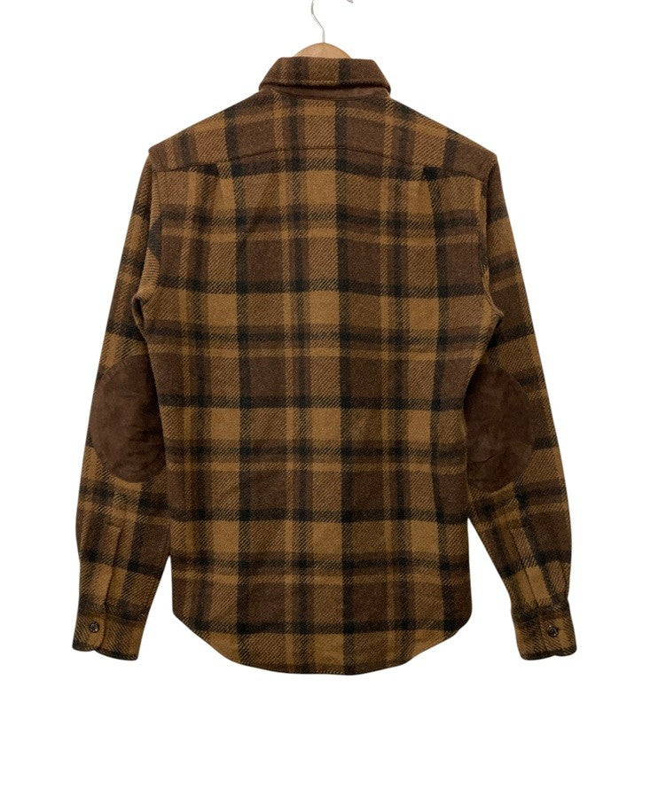 RALPH LAUREN ラルフローレン パープルレーベル キャメルヘア チェックシャツ サイズXS メンズ 中古 D4