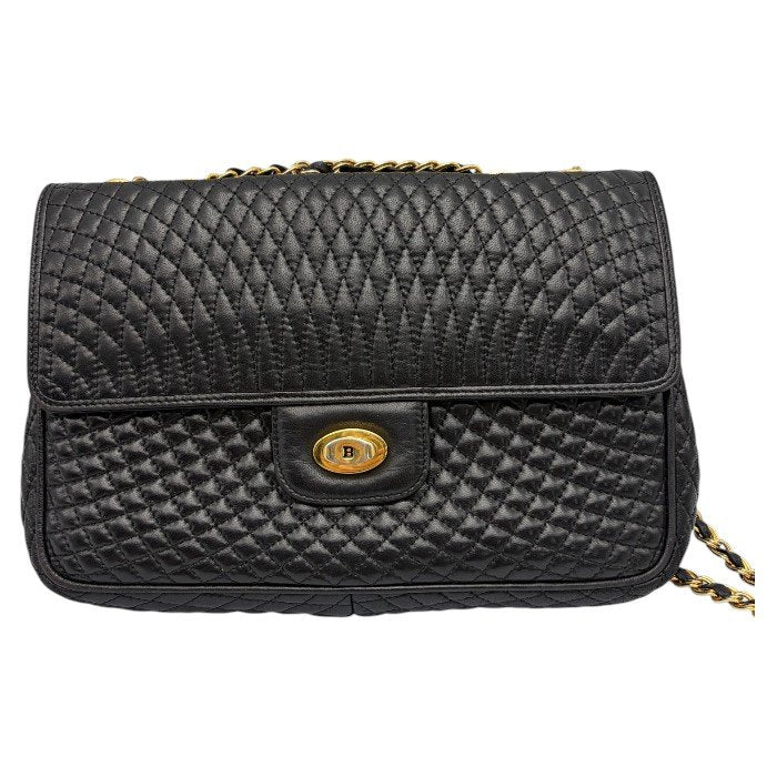 BALLY バリー キルティング レザー チェーン ショルダー バッグ 本革 鞄 レディース ブランド ブラック 肩掛け 斜め掛け 中古 W４
