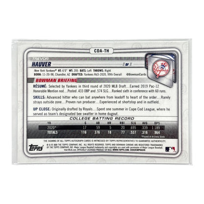 TOPPS MLBカード BOWMAN CHROME 1ST TREVOR HAUVER NEW YORK YANKEES #CDA-TH 中古 IT1