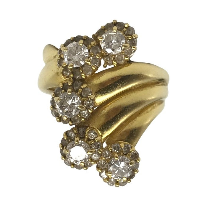 K18/ダイヤ 1.09/0.73ct リング レディース 螺旋 デザインリング イエローゴールド 12号 中古 T1