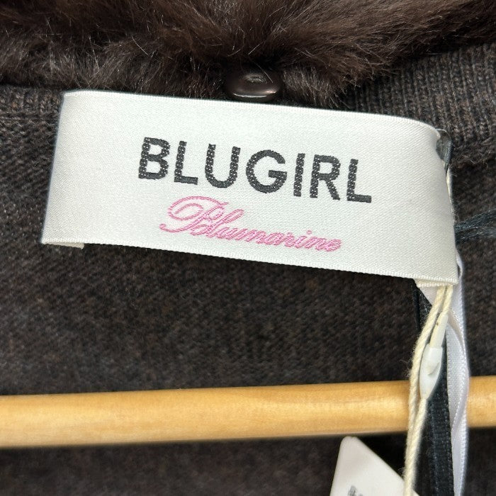 未使用品 Blugirl ブルーガール 刺しゅう入り フェイクファー トリム カーディガン 42 LE0213322 トップス おしゃれ レディース ブラウン ファー取り外し可 中古 W４