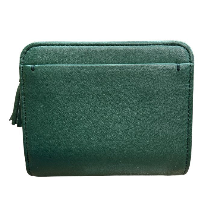 土屋鞄 TSUCHIYA KABAN フリンジ スモールウォレット スムースラムスキン グリーン 二つ折り財布 コンパクト レディース 羊革 財布 中古 W４