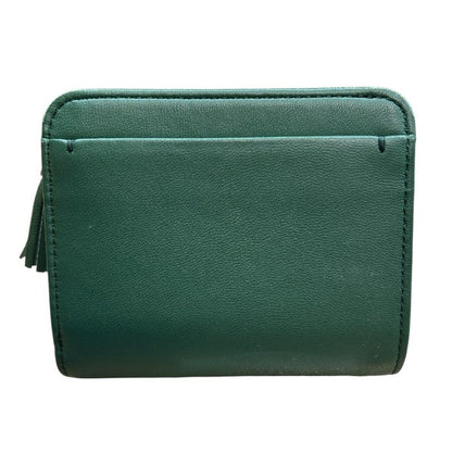 土屋鞄 TSUCHIYA KABAN フリンジ スモールウォレット スムースラムスキン グリーン 二つ折り財布 コンパクト レディース 羊革 財布 中古 W４