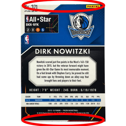 PANINI NBAカード PRIZM DIRK NOWITZKI MAVERICKS #371 中古 IT2