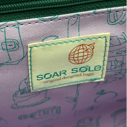 未使用品 SOAR SOLE ソアソウル ゴブラン織り ガマ口 バッグ 花柄 ブルー 鞄 トート レディース 日本製 牛革 中古 W４