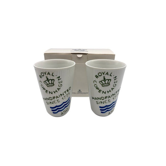 未使用品 Royal Copenhagen ロイヤル コペンハーゲン フルーテッド シグネチャー ハンドペイント タンブラー 2客 洋食器 コップ おしゃれ 廃盤 ブランド 中古 W1