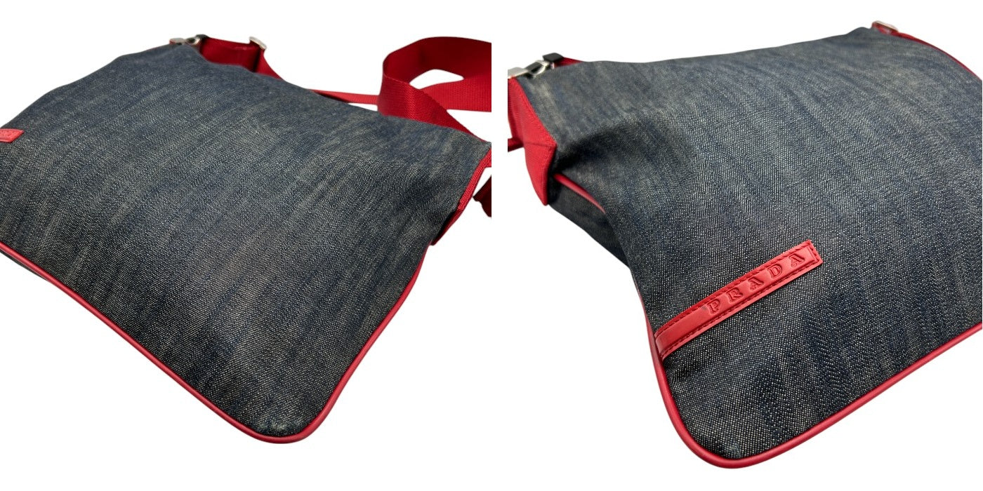 PRADA SPORT プラダ スポーツ ショルダー バッグ 4VA433 鞄 ブランド レディース デニム レッド サコッシュ 中古 W４