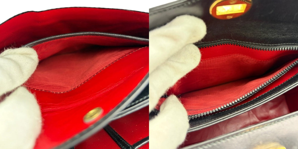 GUCCI グッチ ショルダーバッグ レディース ターンロック オールド レザー ブラック 鞄 肩掛け ブランド ヴィンテージ 中古 W４