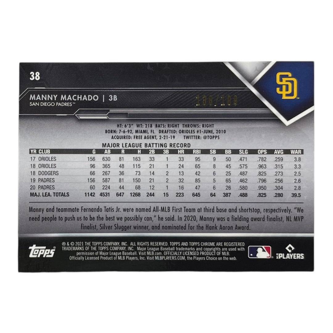 TOPPS MLBカード CHROME MANNY MACHADO SAN DIEGO PADRES /199 #38 中古 IT2