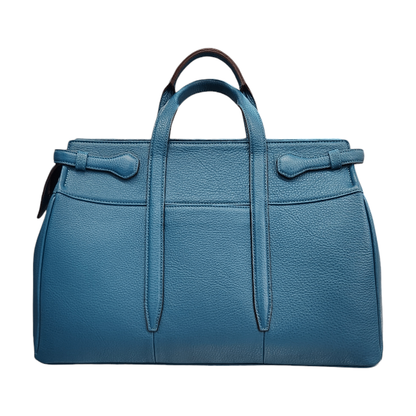 ETiAM エティアム Unite シュリンク サイドベルトブリーフケース メンズ シボ レザー 無地 ターコイズブルー ETKB-024 中古 T1