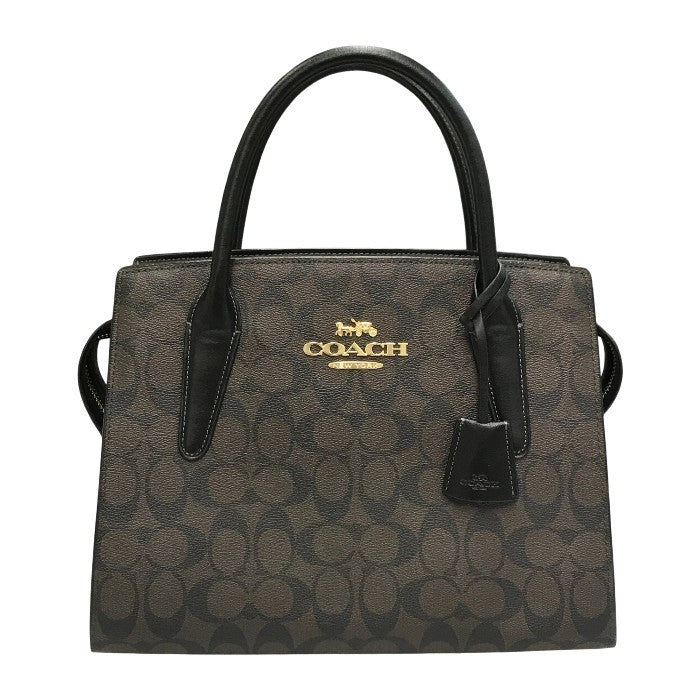 COACH コーチ ラージ アンドレア キャリーオール シグネチャー キャンバス ハンドバッグ レディース 2way ショルダー 斜め掛け PVC ブラウン CP088 中古 T1