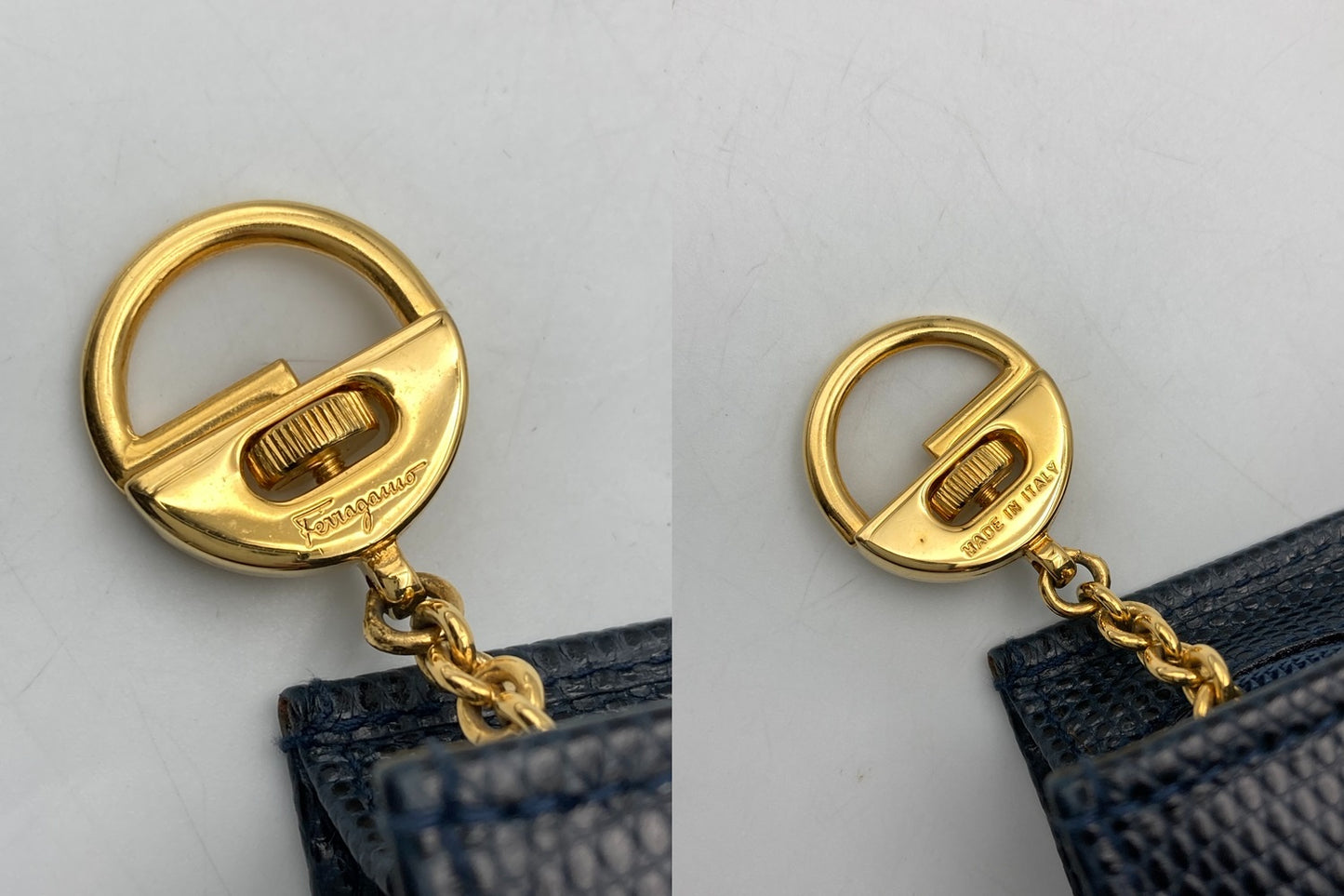 Salvatore Ferragamo フェラガモ ヴァラリボン リザード調 型押しレザー ポーチ 223057 中古 D4