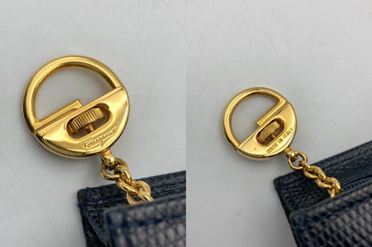 Salvatore Ferragamo フェラガモ ヴァラリボン リザード調 型押しレザー ポーチ 223057 中古 D4