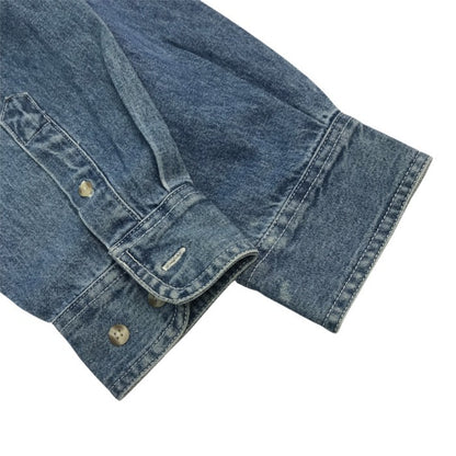 ディズニー くまのプーさん シャツ メンズ 長袖 コットン デニム 刺繍 ヴィンテージ ブルー Sサイズ 中古 T1