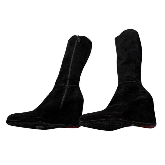 ジャンク品 PRADA プラダ スエード ロングブーツ 37 (約24.0cm) ブランド おしゃれ レディース 厚底 中古 W４