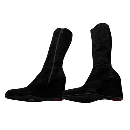 ジャンク品 PRADA プラダ スエード ロングブーツ 37 (約24.0cm) ブランド おしゃれ レディース 厚底 中古 W４