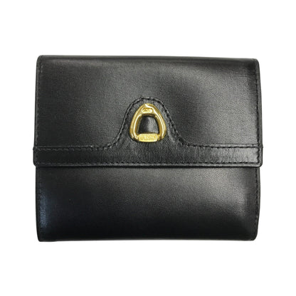CELINE セリーヌ 財布 レディース 三つ折り レザー ゴールド金具 コンパクト ブラック 中古 T1
