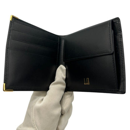 dunhill ダンヒル 財布 メンズ 2つ折り レザー ブラック 本革 ブランド ミニ コンパクト 小銭入れ カード入れ 中古 W４