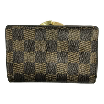 LOUIS VUITTON ルイヴィトン ダミエ エベヌ ポルトモネ・ビエ・ヴィエノワ 財布 レディース 2つ折り がま口 小銭入れあり ブラウン N61664 中古 T1