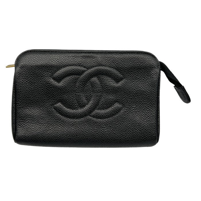 CHANEL シャネル ココマーク キャビアスキン ポーチ ブラック 小物入れ ミニ 小さめ レディース ブランド 中古 W1