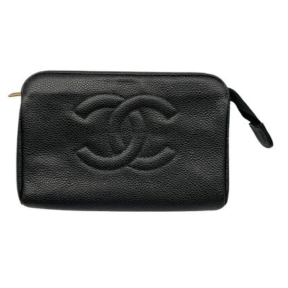 CHANEL シャネル ココマーク キャビアスキン ポーチ ブラック 小物入れ ミニ 小さめ レディース ブランド 中古 W1