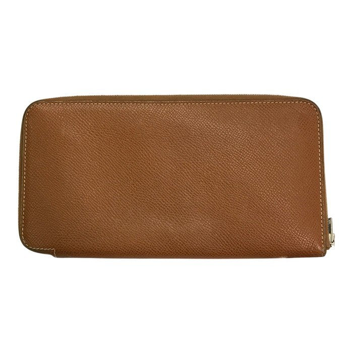 HERMES エルメス アザップロング シルクイン 長財布 レディース ラウンドジップ ファスナー スカーフ柄 ブラウン/オレンジ 中古 T1