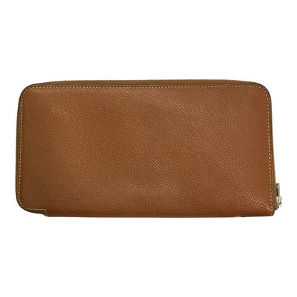 HERMES エルメス アザップロング シルクイン 長財布 レディース ラウンドジップ ファスナー スカーフ柄 ブラウン/オレンジ 中古 T1