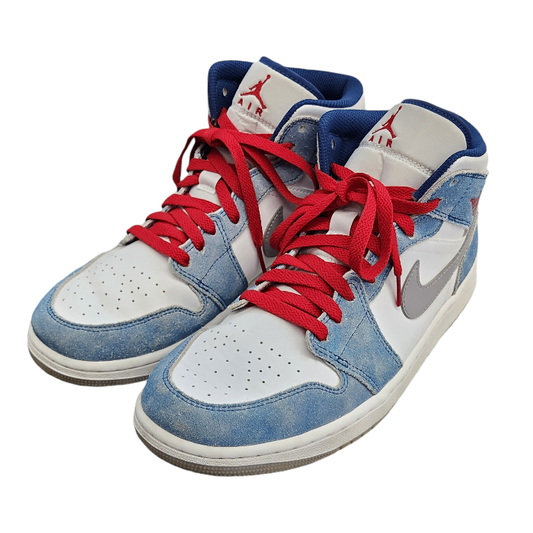 NIKE AIR JORDAN 1 MID SE エアジョーダン ミッド スニーカー メンズ ミッドカット ヴィンテージ風 ブルー/ホワイト 27cm DN3706 401 中古 T1