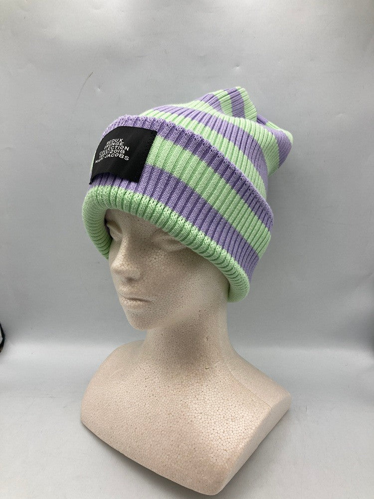 マークジェイコブス REDUX GRUNGE COLLECTION グランジコレクション ストライプ ニット帽 ミントグリーン×ラベンダー 中古 D4