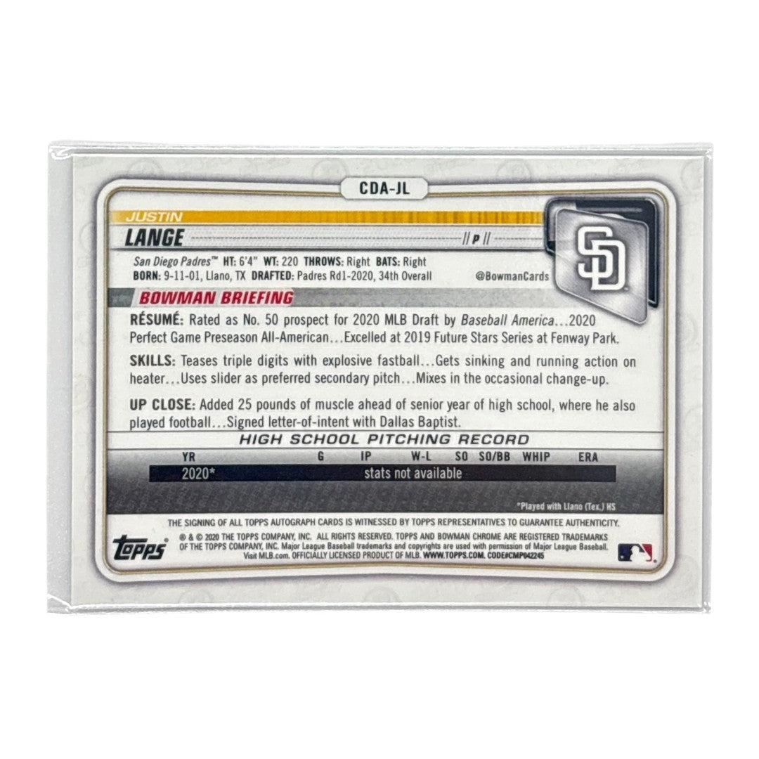 TOPPS MLBカード BOWMAN CHROME 1ST JUSTIN LANGE SAN DIEGO PADRES /250 #CDA-JL 中古 IT1