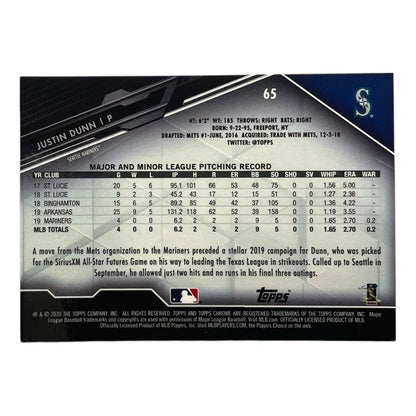 TOPPS MLBカード CHROME JUSTIN DUNN SEATTLE MARINERS #65 中古 IT2