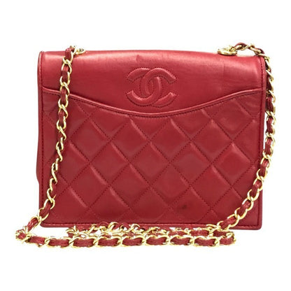 CHANEL シャネル マトラッセ ショルダーバッグ レディース ラムスキン ゴールドチェーン ココマーク ヴィンテージ レッド 中古 T1