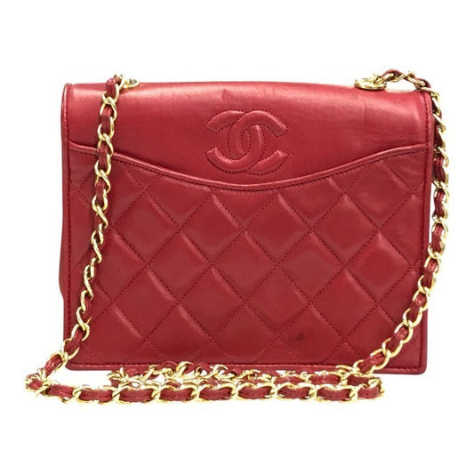 CHANEL シャネル マトラッセ ショルダーバッグ レディース ラムスキン ゴールドチェーン ココマーク ヴィンテージ レッド 中古 T1