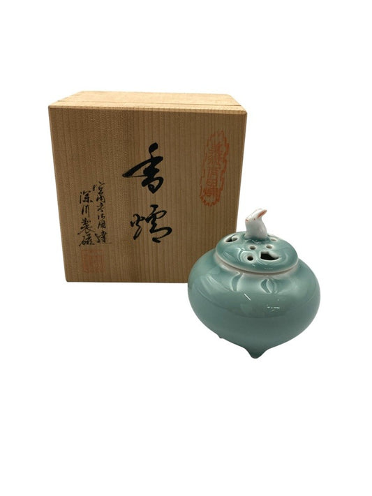 有田焼 深川青磁 1号香炉 3781-340 中古 D4