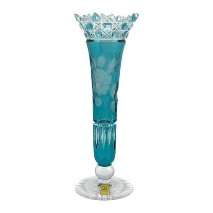 Meissener Bleikristall マイセン クリスタル 一輪挿し フラワーベース 花瓶 ハンドカット 花柄 ターコイズ 中古 T1
