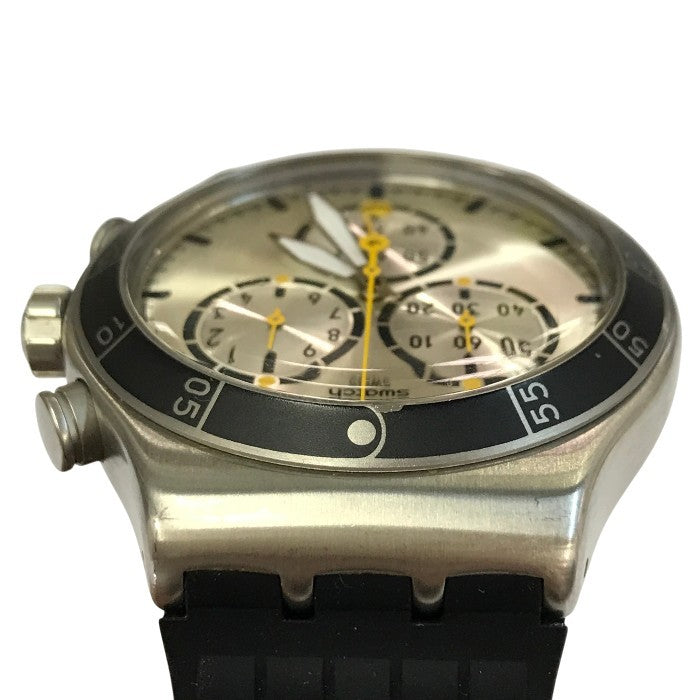 SWATCH NEW IRONY CHRONO JUMP HIGH 腕時計 メンズ アナログ クォーツ アイロニー クロノグラフ ラウンド SS シルバー YVS420 中古 T1