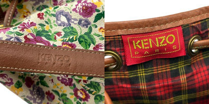 KENZO 花柄 巾着 ショルダーバッグ オフホワイト ケンゾー フラワー 鞄 肩掛け レディース かわいい 中古 W４