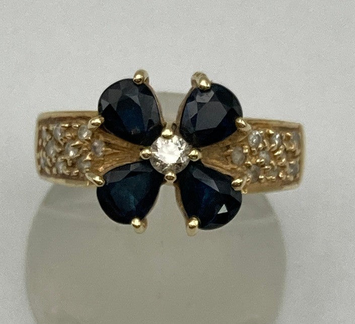 K18 サファイア1.50ct ダイヤ0.23ct クローバー リング 11号 中古 D4