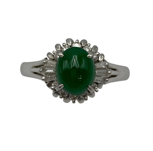 Pt900 ヒスイ(翡翠) ダイヤ0.36ct リング 17号 中古 D4