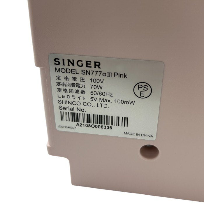 未使用品 SINGER シンガー コンピューターミシン SN777αlll ピンク ミシン 家庭用 アルファベット 数字 中古 Ｗ４