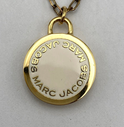 MARC JACOBS マークジェイコブス ロゴ ディスク エナメル ネックレス ホワイト 中古 D4